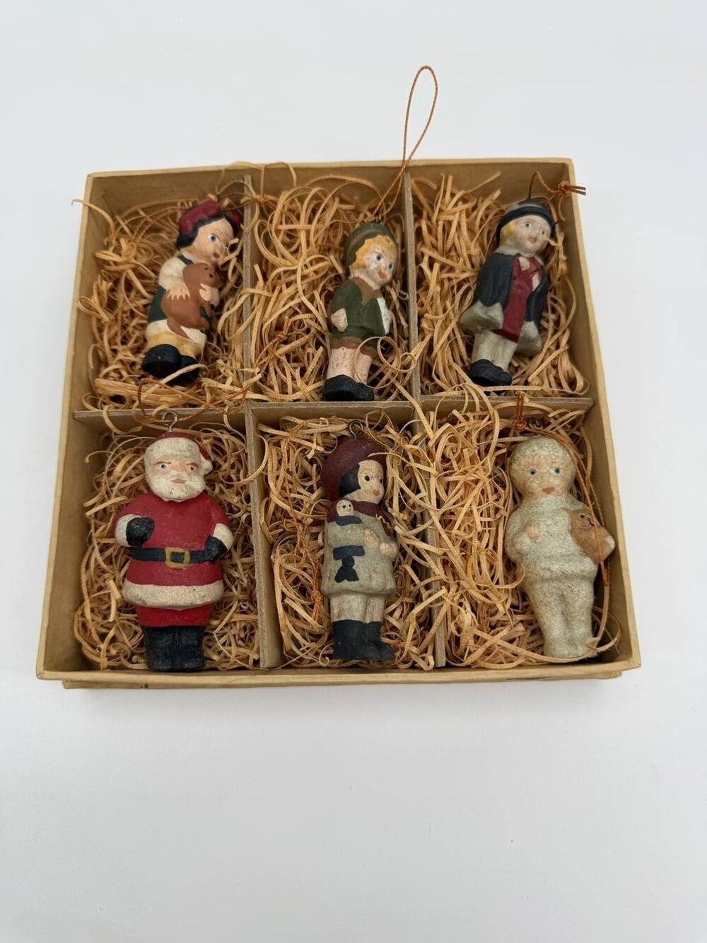 Vintage K&K Interiors Christmas Ornaments Set 6 Santa Box Fannie Turgeon